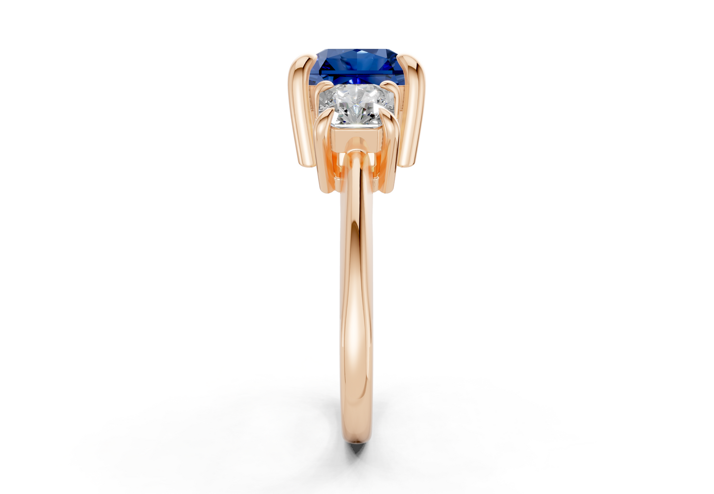 Valencia Sapphire Gemstone Three Stone Radiant Square Cut 2mm Engagement Ring