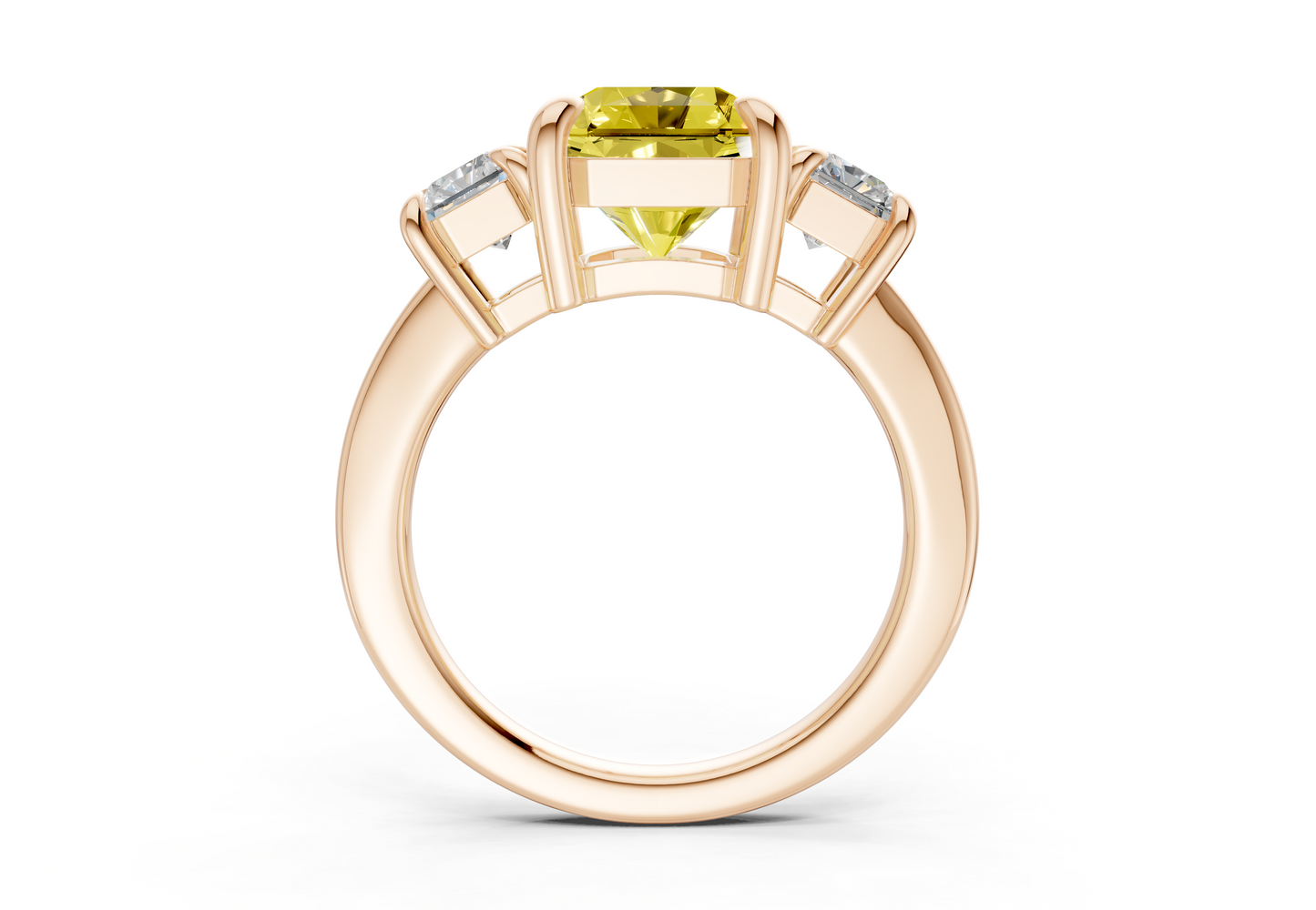 Valencia Yellow Diamond Three Stone Radiant Square Cut 2mm Engagement Ring