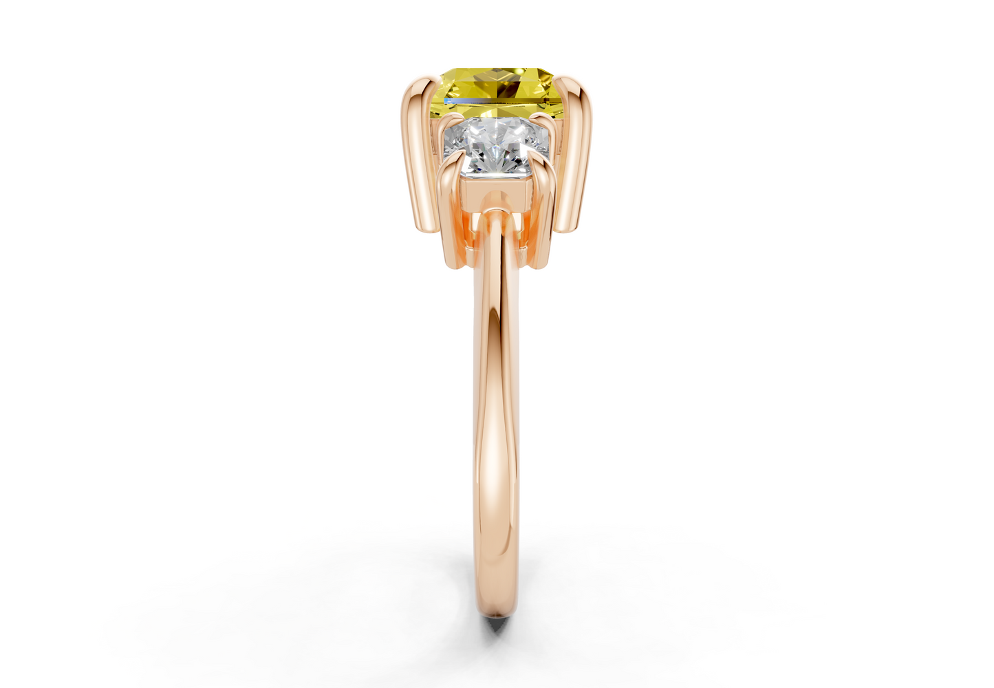 Valencia Yellow Diamond Three Stone Radiant Square Cut 2mm Engagement Ring