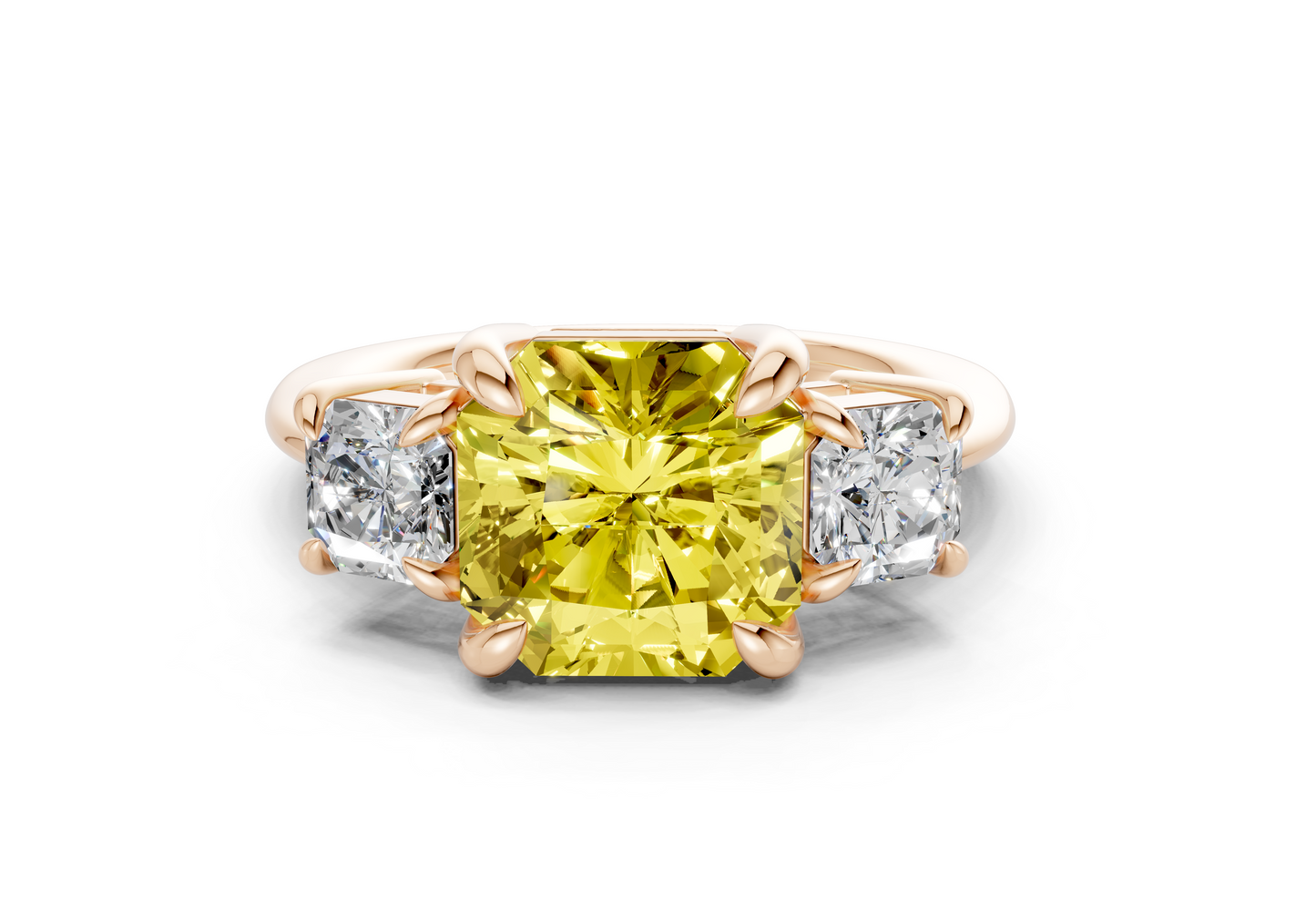 Valencia Yellow Diamond Three Stone Radiant Square Cut 2mm Engagement Ring