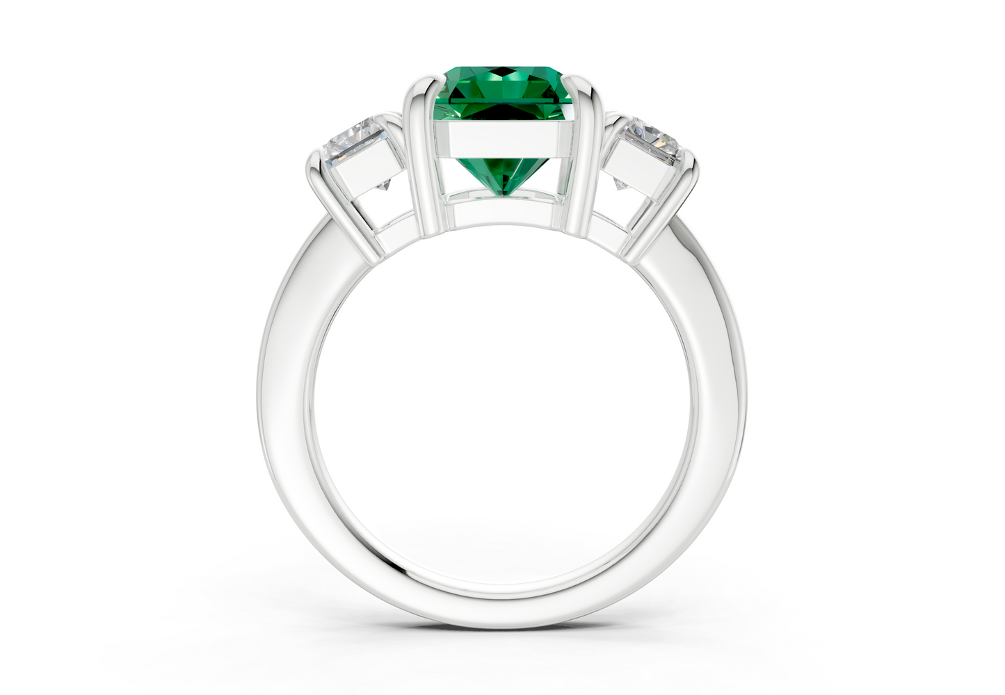 Valencia Emerald Gemstone Three Stone Radiant Square Cut 2mm Engagement Ring