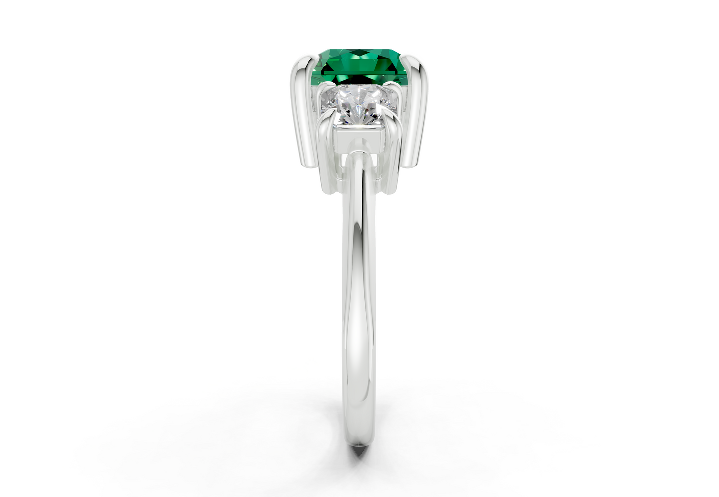 Valencia Emerald Gemstone Three Stone Radiant Square Cut 2mm Engagement Ring