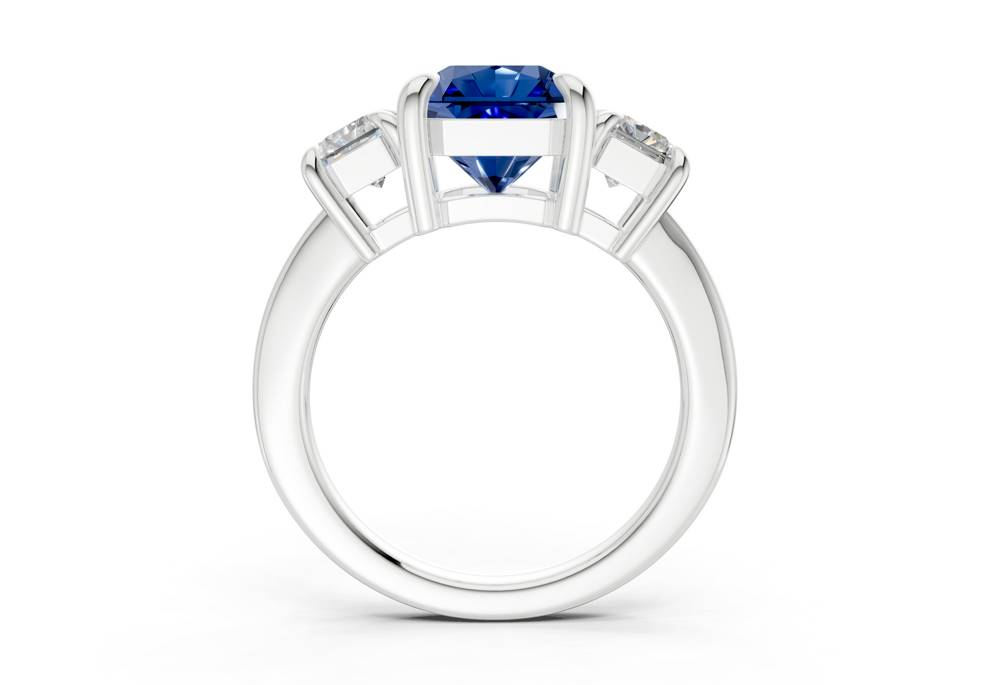 Valencia Sapphire Gemstone Three Stone Radiant Square Cut 2mm Engagement Ring