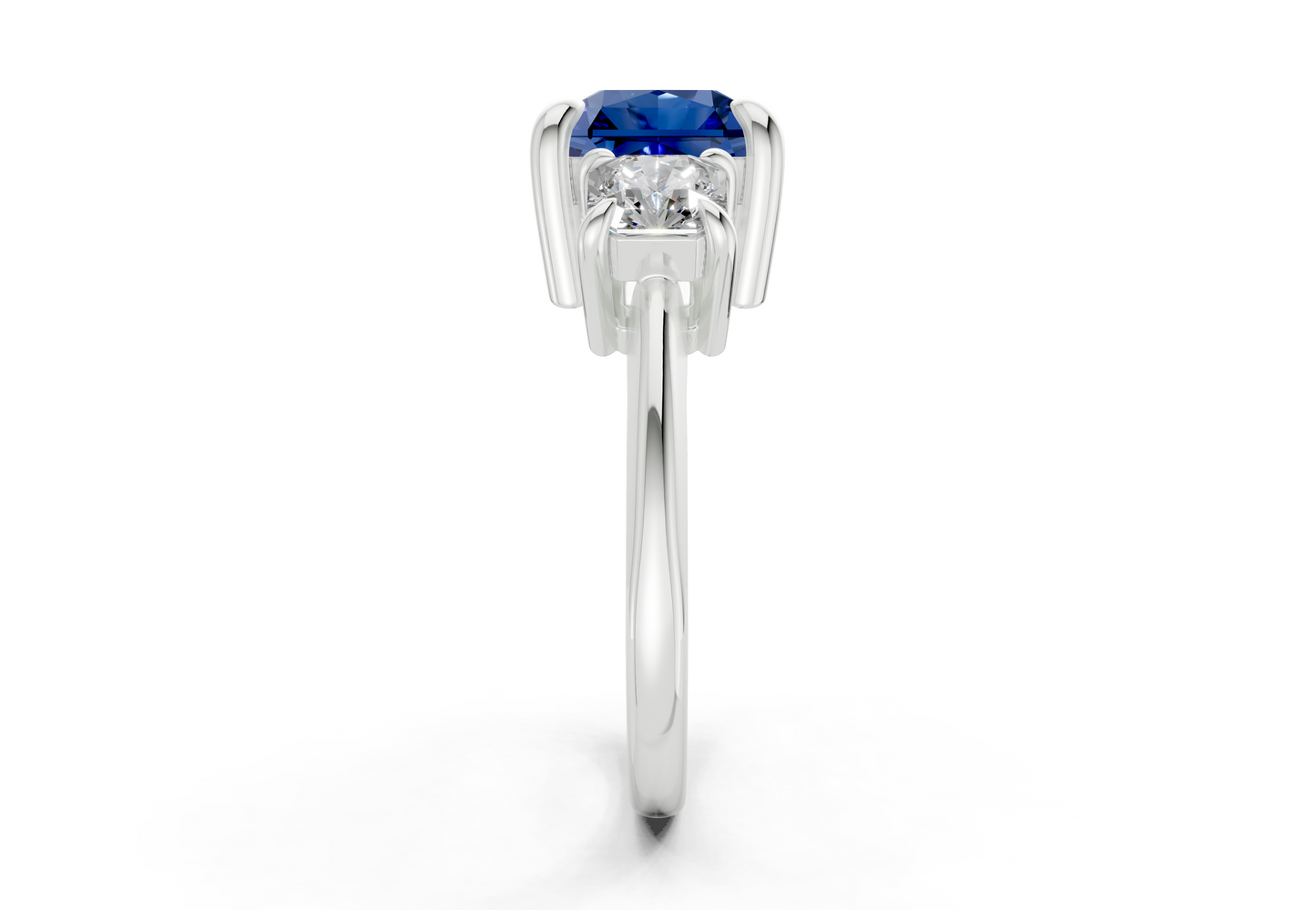 Valencia Sapphire Gemstone Three Stone Radiant Square Cut 2mm Engagement Ring