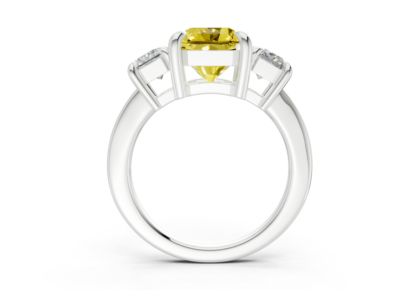 Valencia Yellow Diamond Three Stone Radiant Square Cut 2mm Engagement Ring