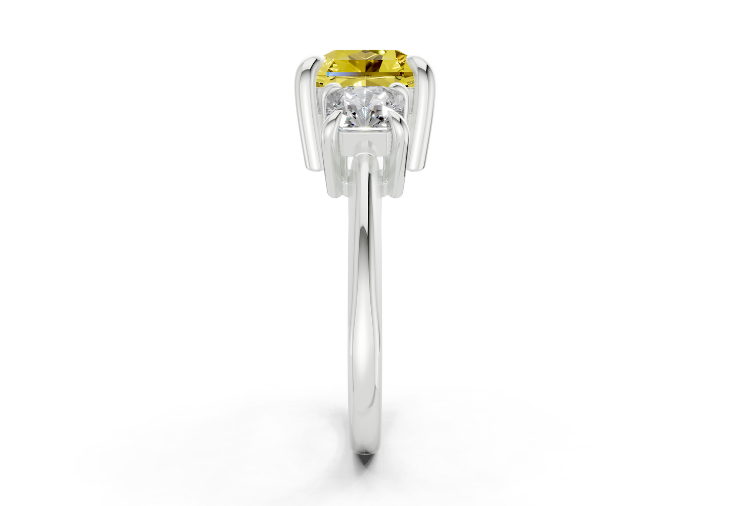 Valencia Yellow Diamond Three Stone Radiant Square Cut 2mm Engagement Ring