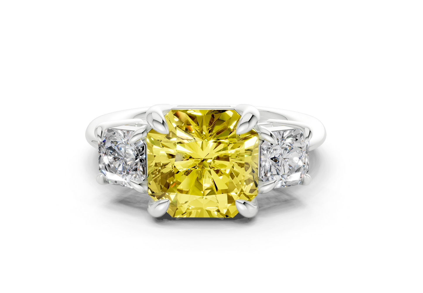 Valencia Yellow Diamond Three Stone Radiant Square Cut 2mm Engagement Ring