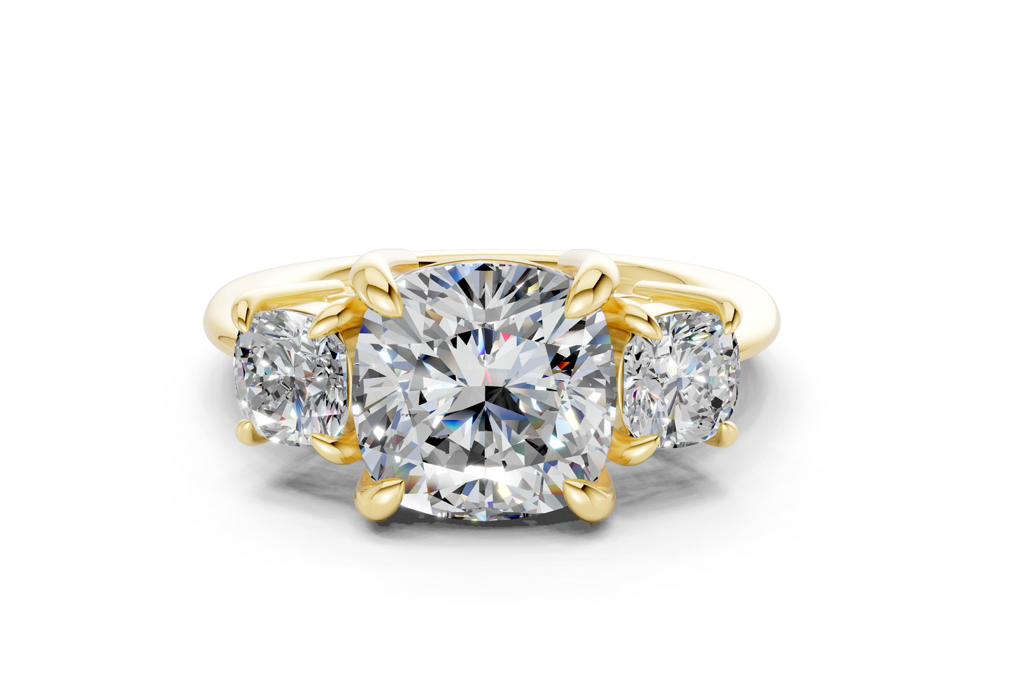 Valencia Diamond Three Stone Cushion Square Cut 2mm Engagement Ring