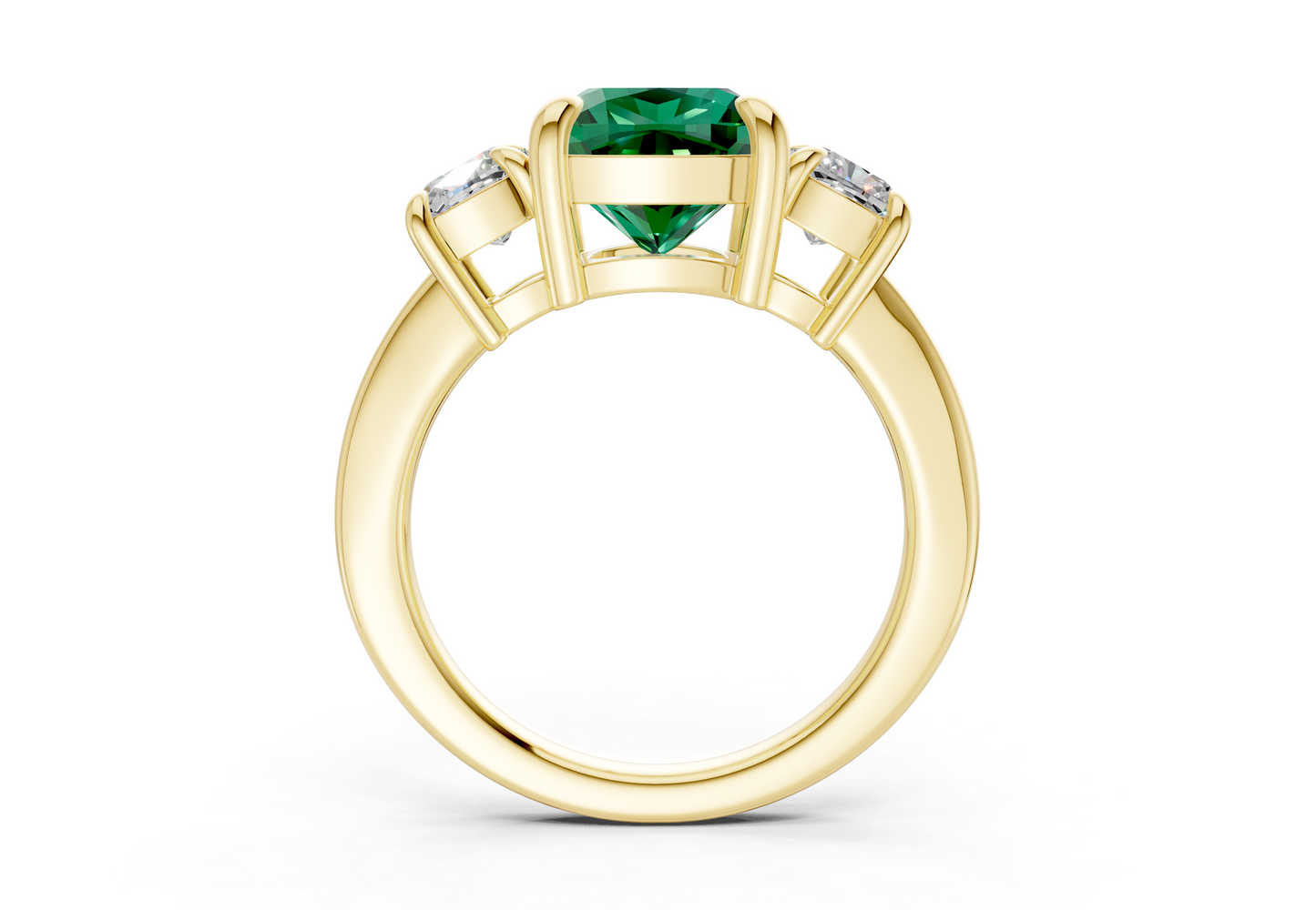 Valencia Emerald Gemstone Three Stone Cushion Square Cut 2mm Engagement Ring