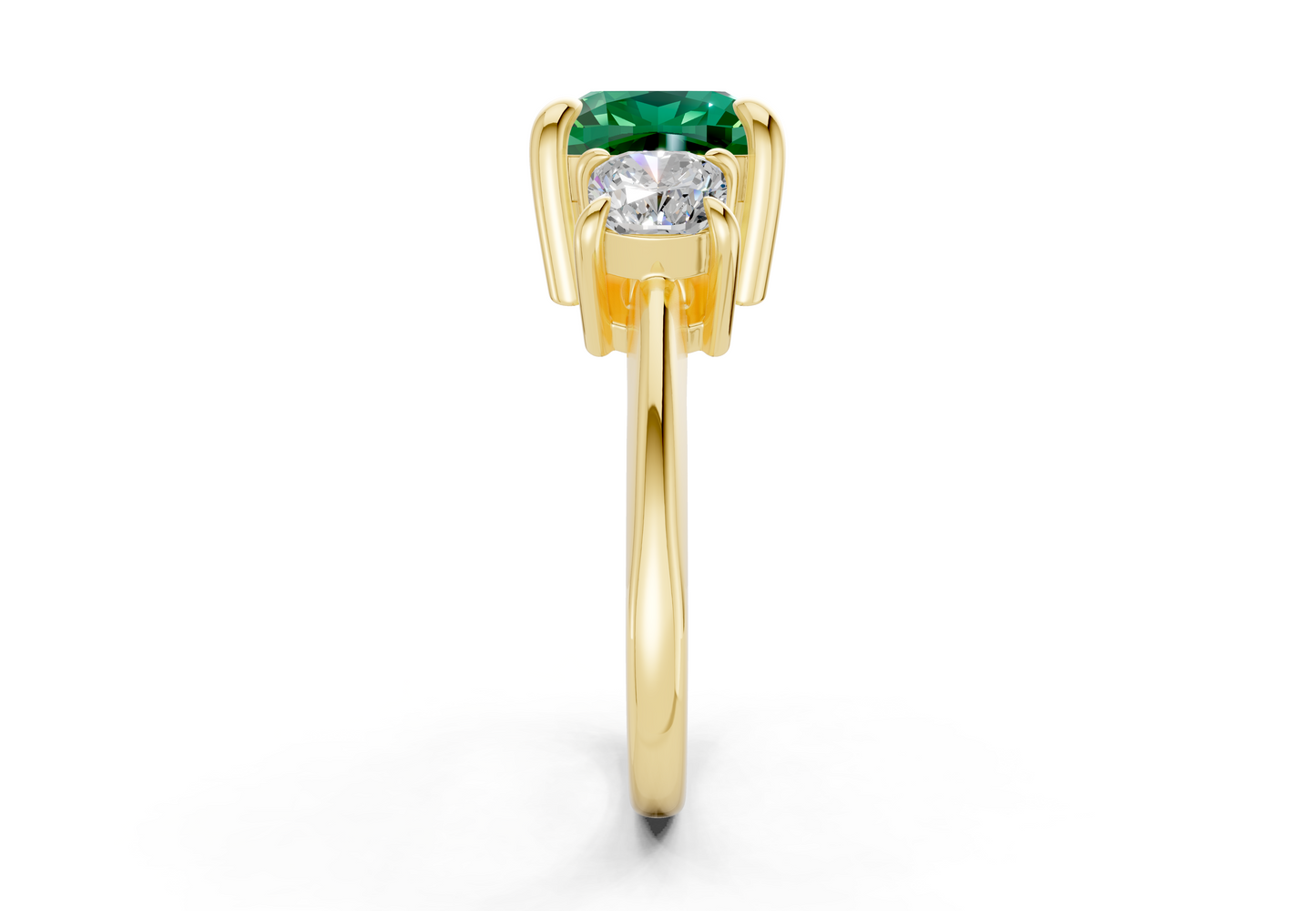 Valencia Emerald Gemstone Three Stone Cushion Square Cut 2mm Engagement Ring