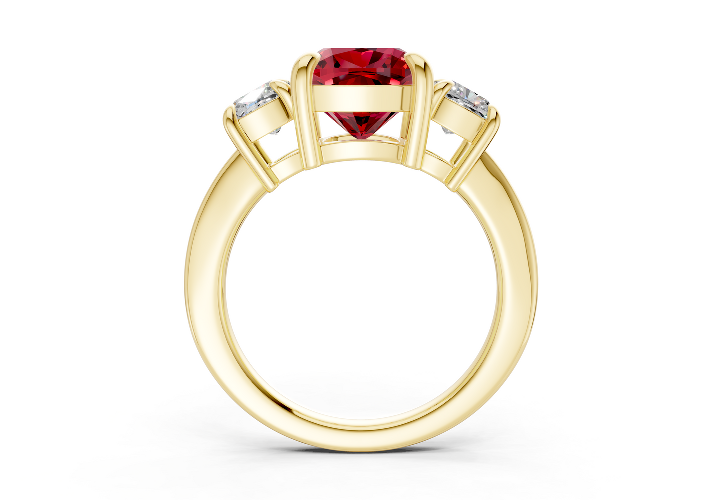 Valencia Ruby Gemstone Three Stone Cushion Square Cut 2mm Engagement Ring