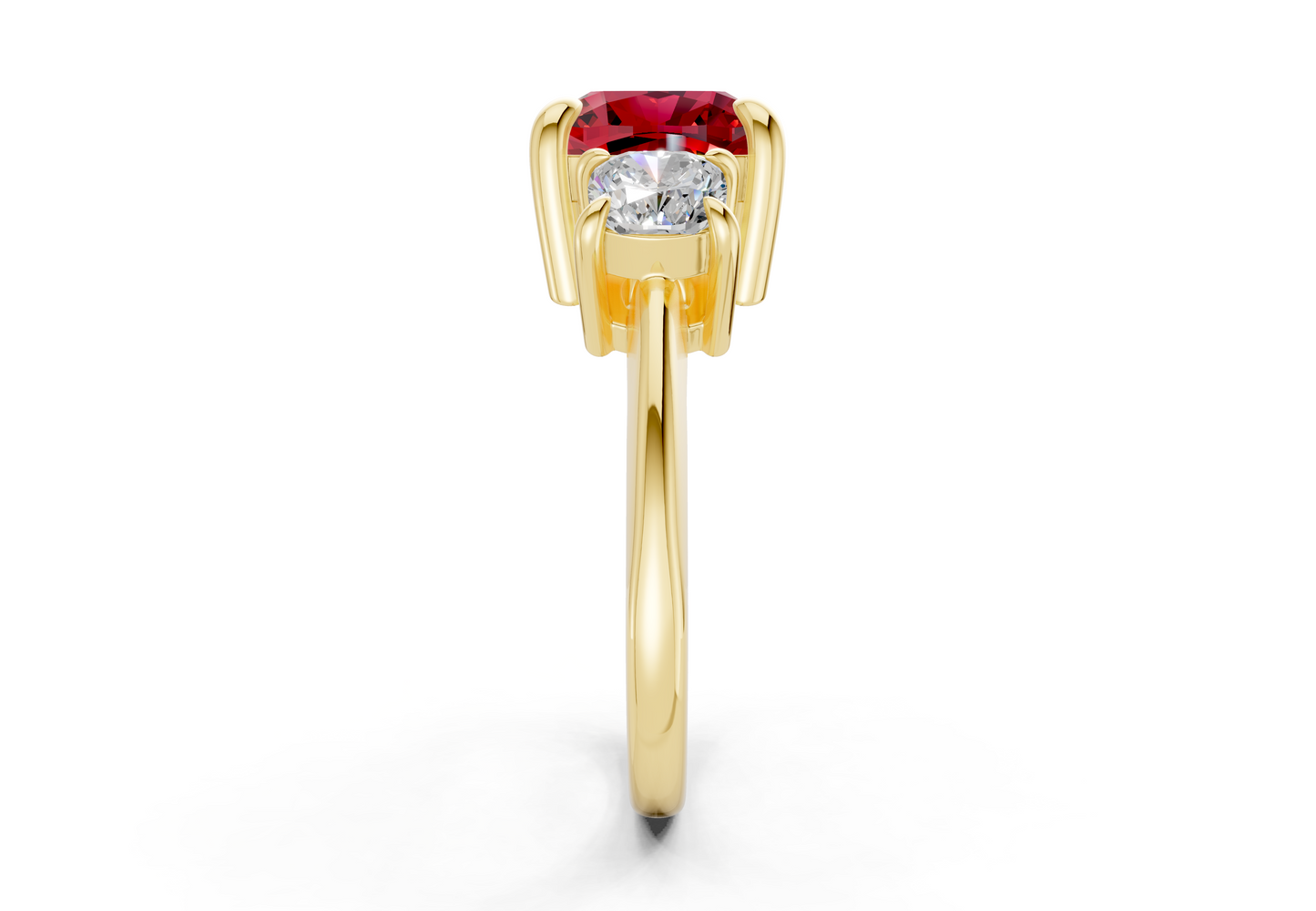 Valencia Ruby Gemstone Three Stone Cushion Square Cut 2mm Engagement Ring