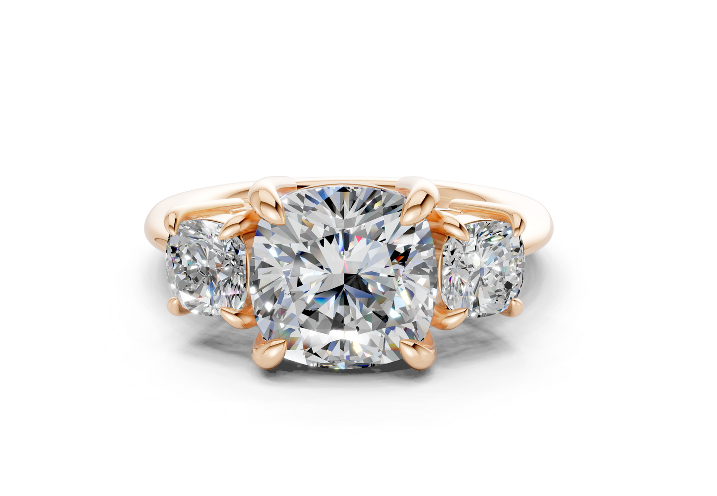 Valencia Diamond Three Stone Cushion Square Cut 2mm Engagement Ring