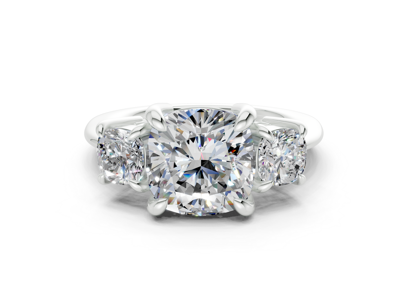 Valencia Diamond Three Stone Cushion Square Cut 2mm Engagement Ring