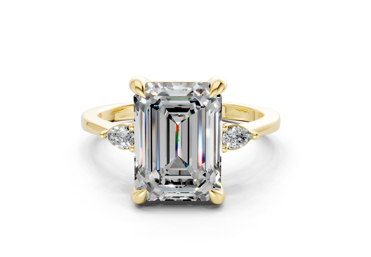 Mariana Diamond Three Stone Emerald Cut 2mm Engagement Ring