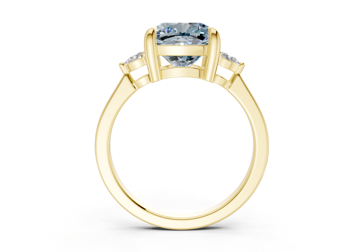 Mariana Blue Diamond Three Stone Cushion Square Cut 2mm Engagement Ring