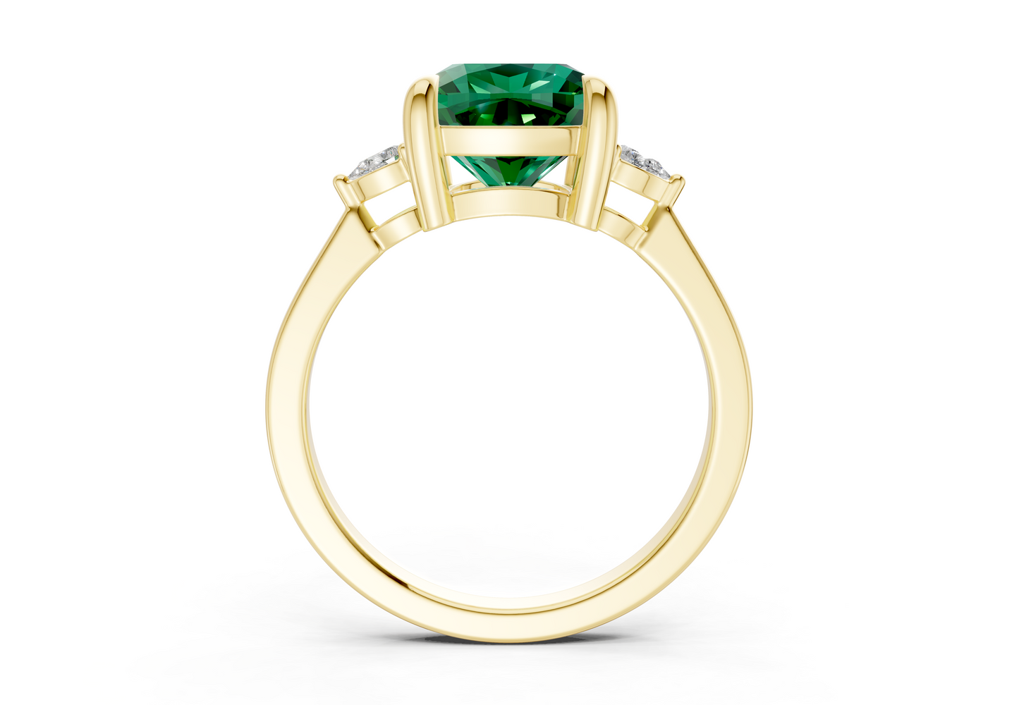 Mariana Emerald Gemstone Three Stone Cushion Square Cut 2mm Engagement Ring