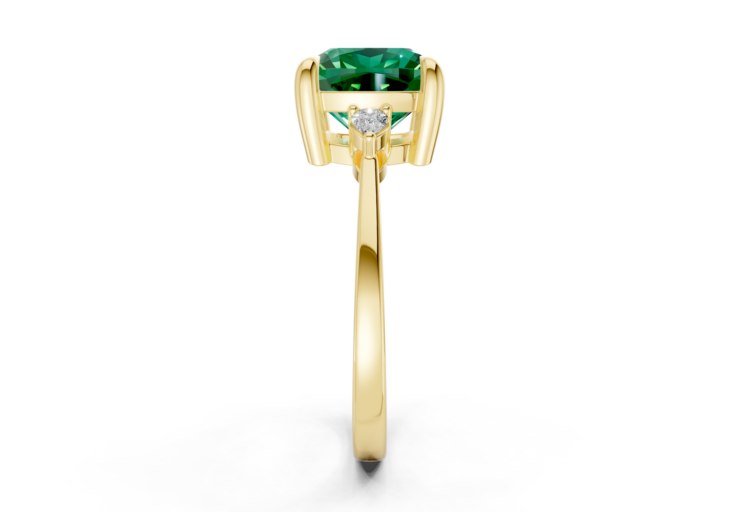 Mariana Emerald Gemstone Three Stone Cushion Square Cut 2mm Engagement Ring