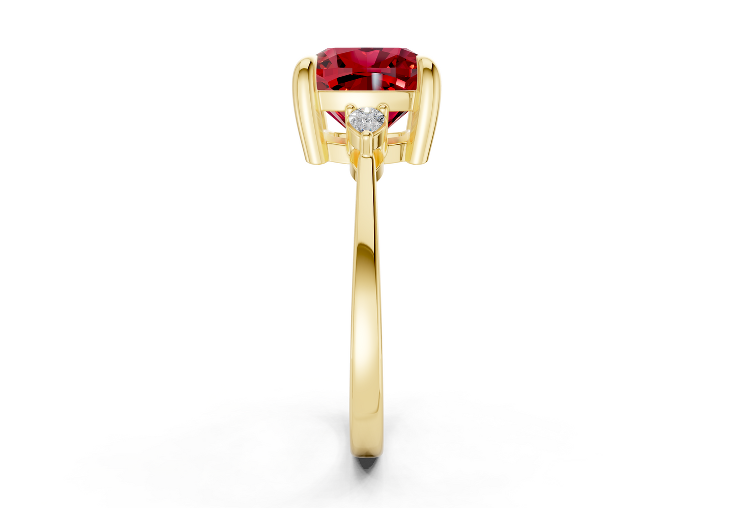 Mariana Ruby Gemstone Three Stone Cushion Square Cut 2mm Engagement Ring
