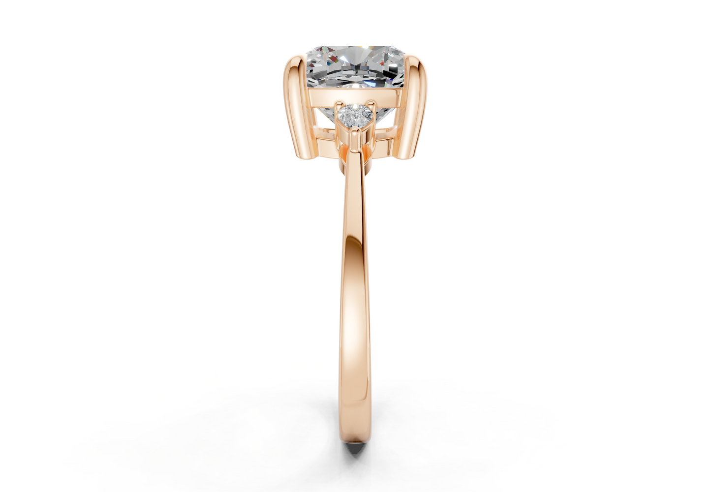 Mariana Diamond Three Stone Cushion Square Cut 2mm Engagement Ring