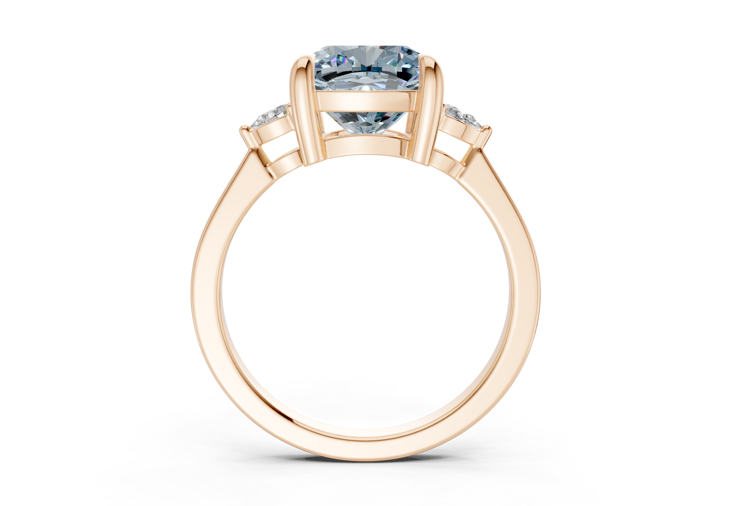 Mariana Blue Diamond Three Stone Cushion Square Cut 2mm Engagement Ring