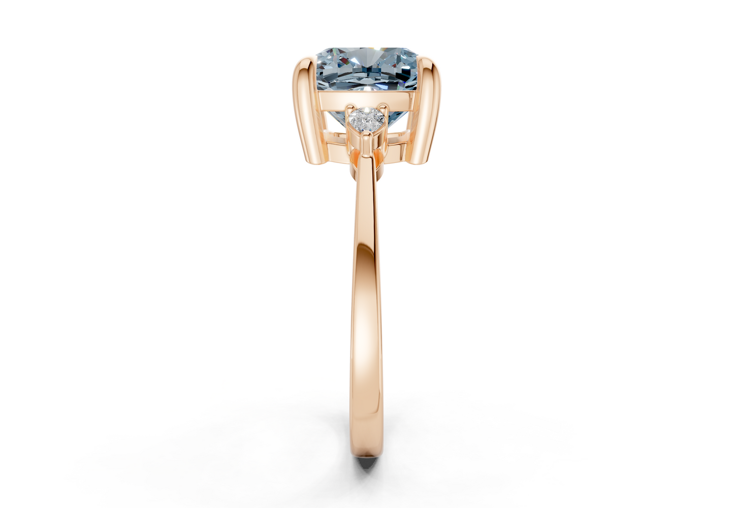 Mariana Blue Diamond Three Stone Cushion Square Cut 2mm Engagement Ring