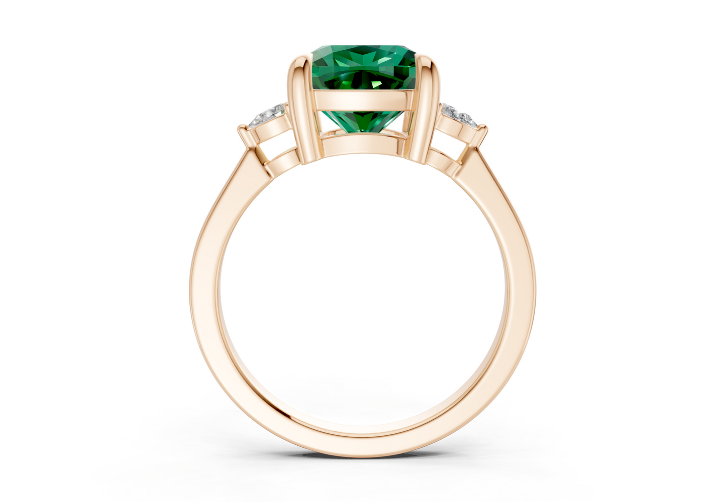 Mariana Emerald Gemstone Three Stone Cushion Square Cut 2mm Engagement Ring