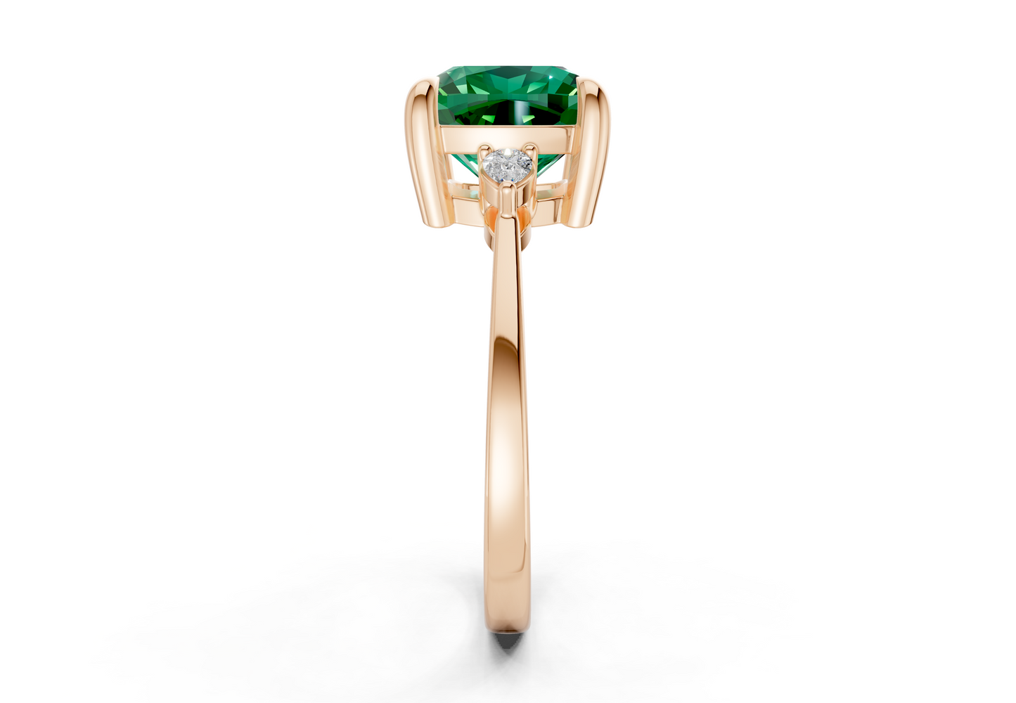 Mariana Emerald Gemstone Three Stone Cushion Square Cut 2mm Engagement Ring