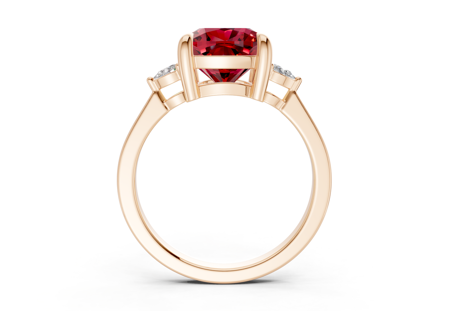 Mariana Ruby Gemstone Three Stone Cushion Square Cut 2mm Engagement Ring