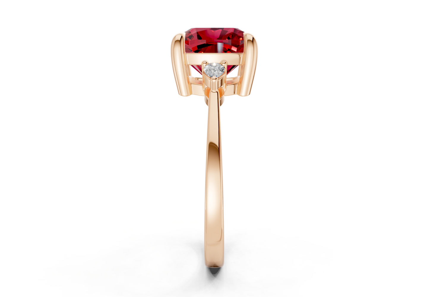 Mariana Ruby Gemstone Three Stone Cushion Square Cut 2mm Engagement Ring