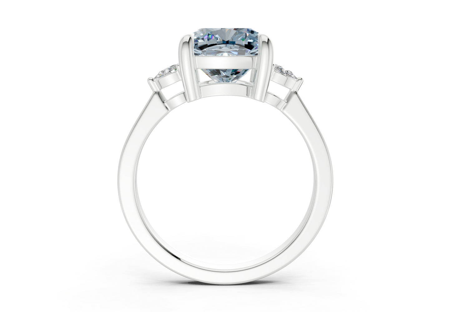 Mariana Blue Diamond Three Stone Cushion Square Cut 2mm Engagement Ring