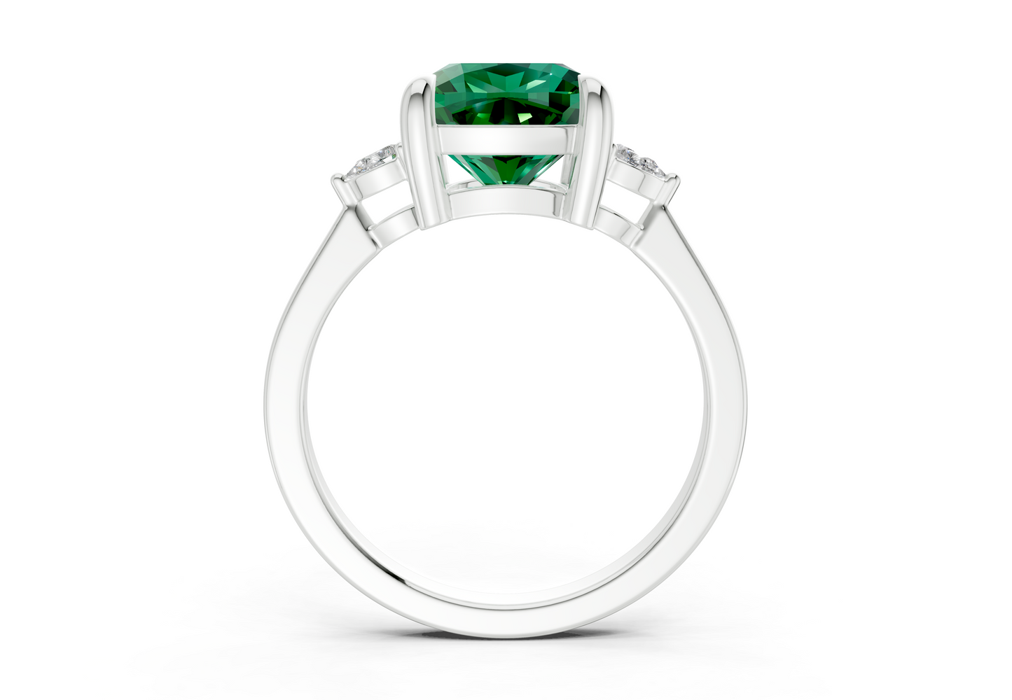 Mariana Emerald Gemstone Three Stone Cushion Square Cut 2mm Engagement Ring