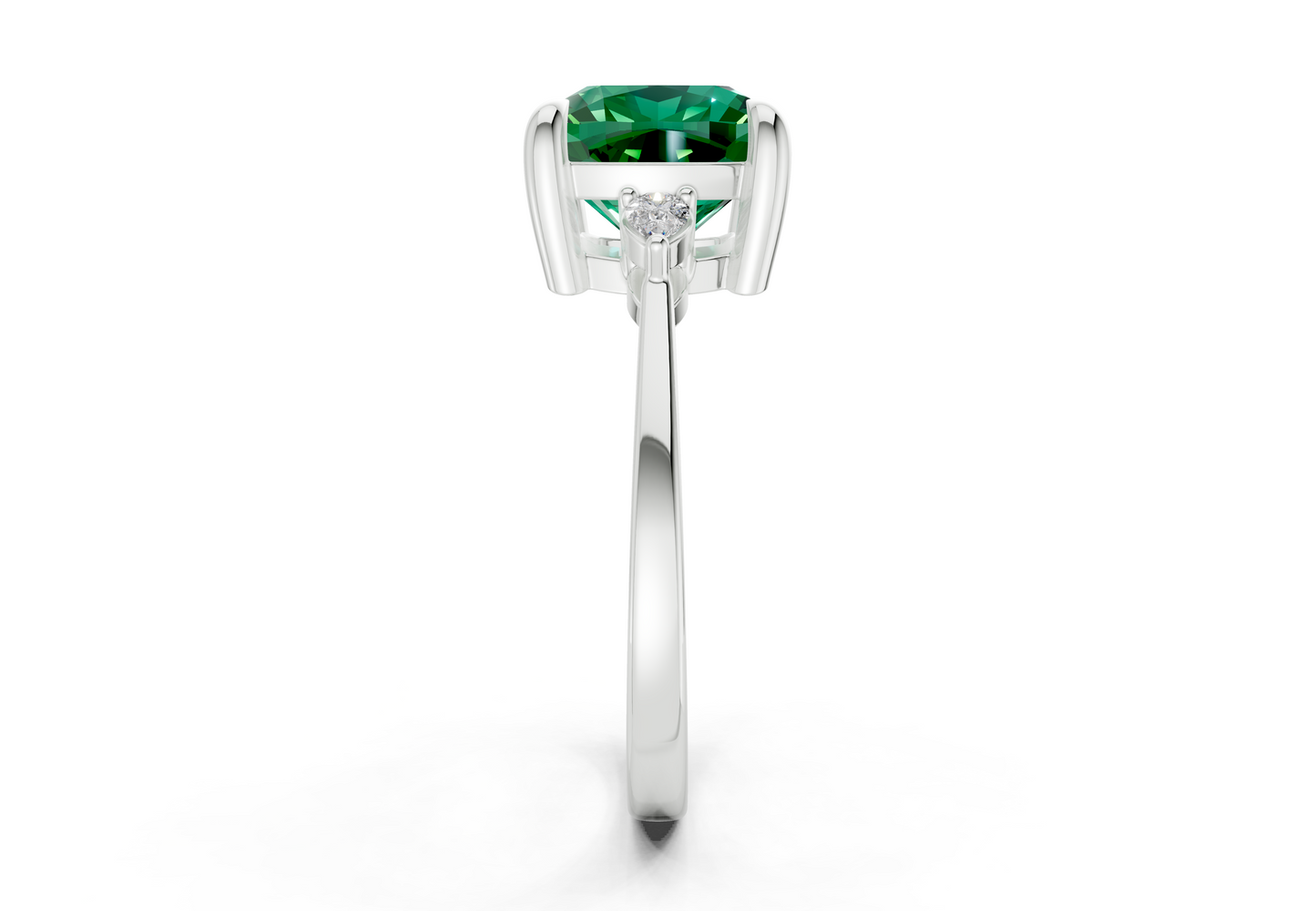 Mariana Emerald Gemstone Three Stone Cushion Square Cut 2mm Engagement Ring