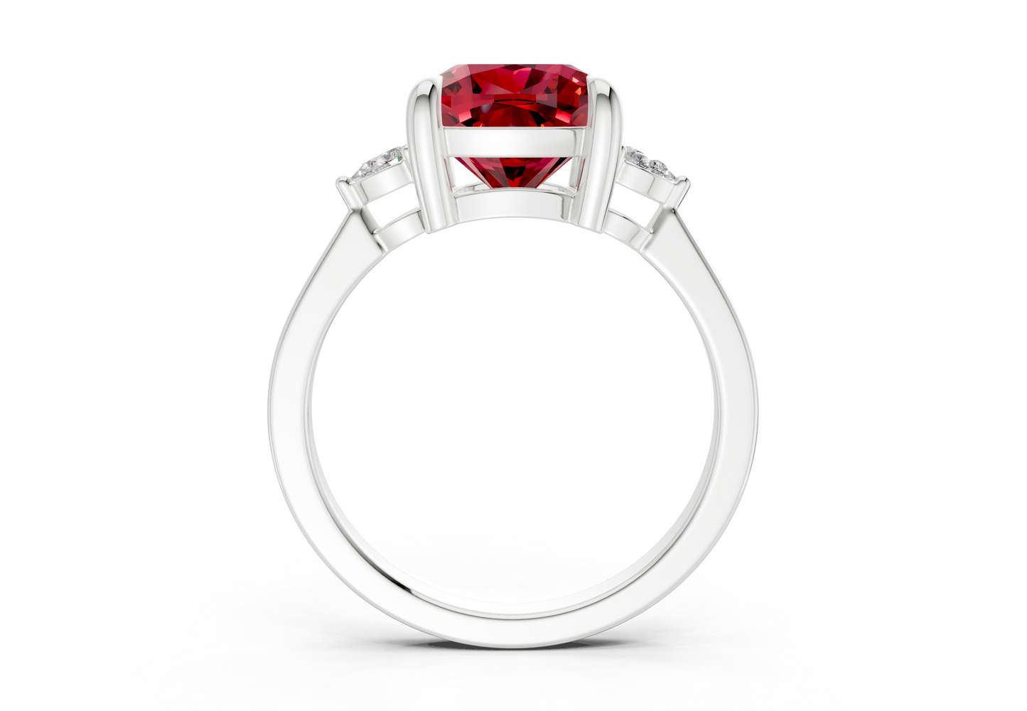 Mariana Ruby Gemstone Three Stone Cushion Square Cut 2mm Engagement Ring
