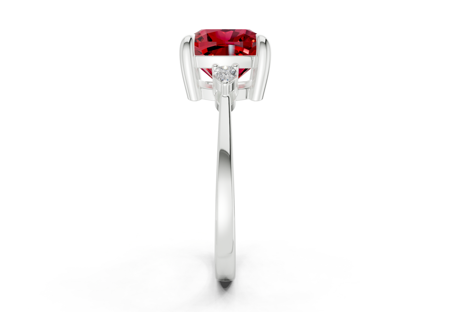 Mariana Ruby Gemstone Three Stone Cushion Square Cut 2mm Engagement Ring