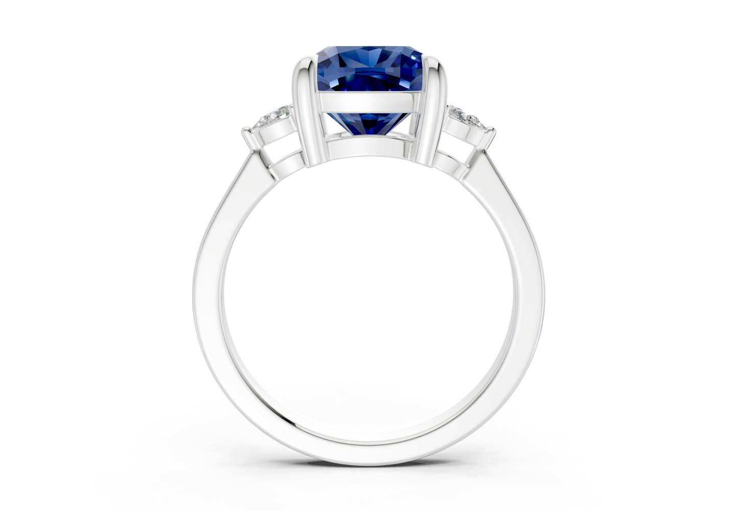 Mariana Sapphire Gemstone Three Stone Cushion Square Cut 2mm Engagement Ring