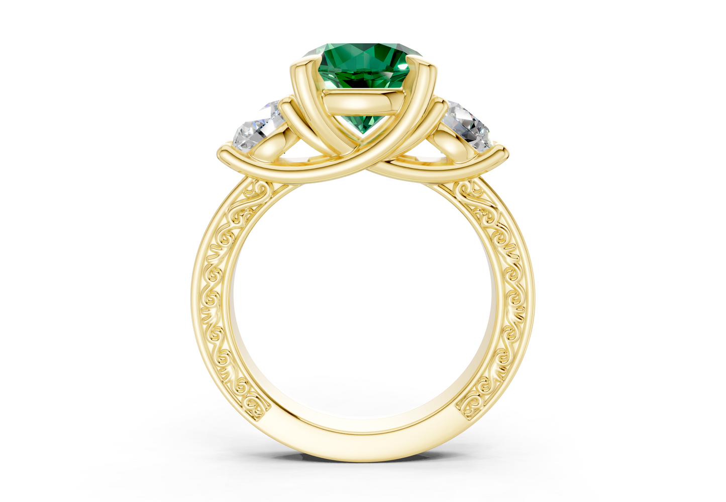 Zara Emerald Gemstone Vintage Round Cut 3mm Engagement Ring
