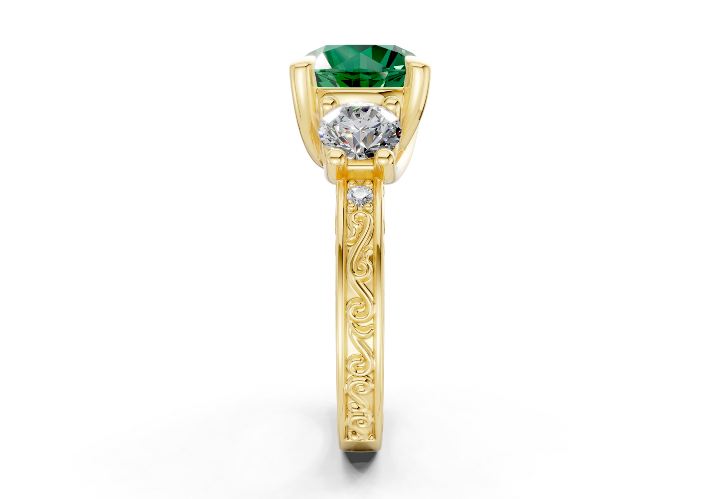 Zara Emerald Gemstone Vintage Round Cut 3mm Engagement Ring