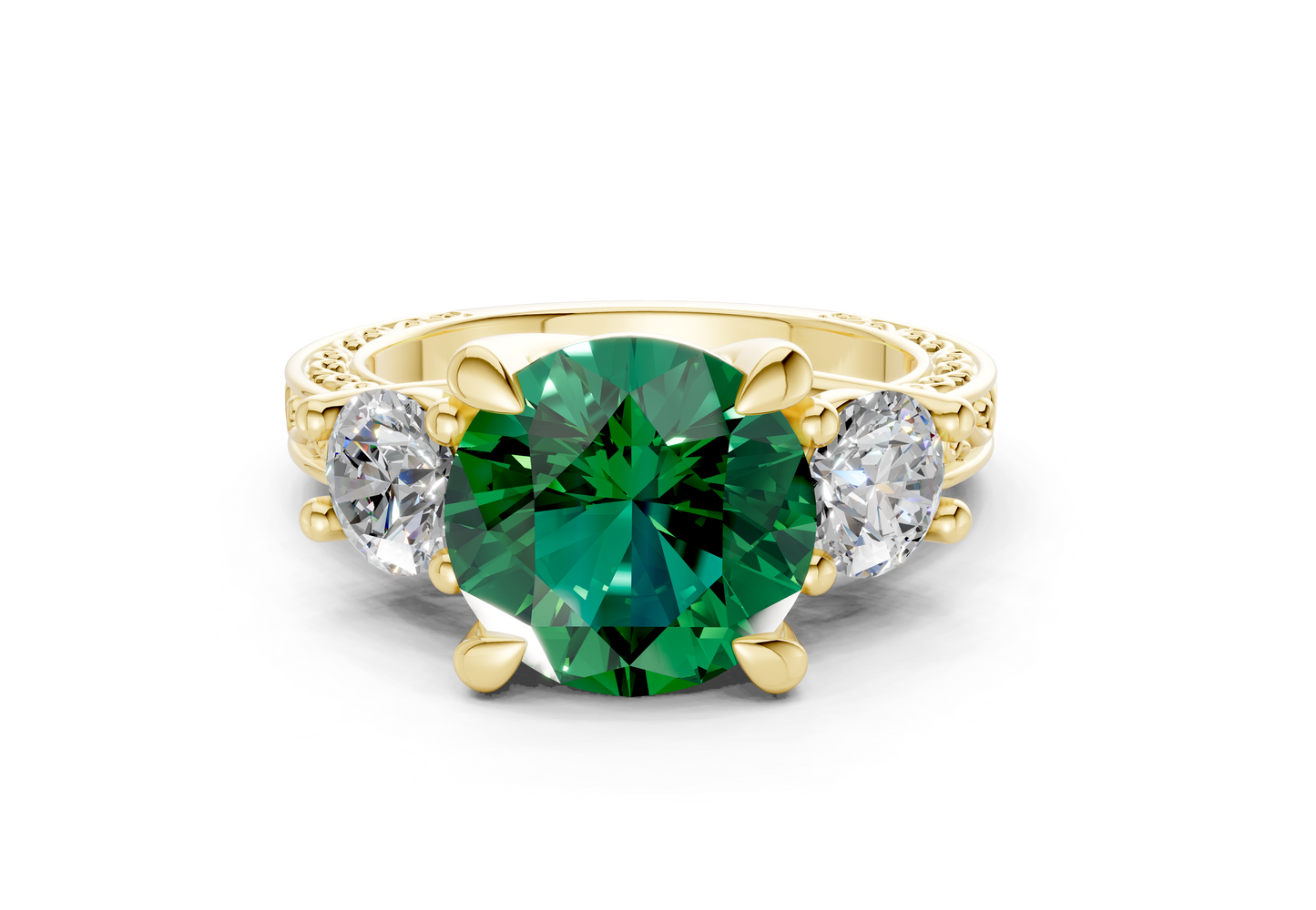 Zara Emerald Gemstone Vintage Round Cut 3mm Engagement Ring