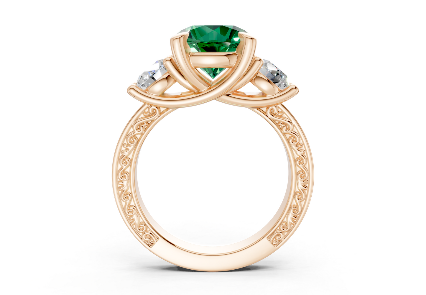 Zara Emerald Gemstone Vintage Round Cut 3mm Engagement Ring
