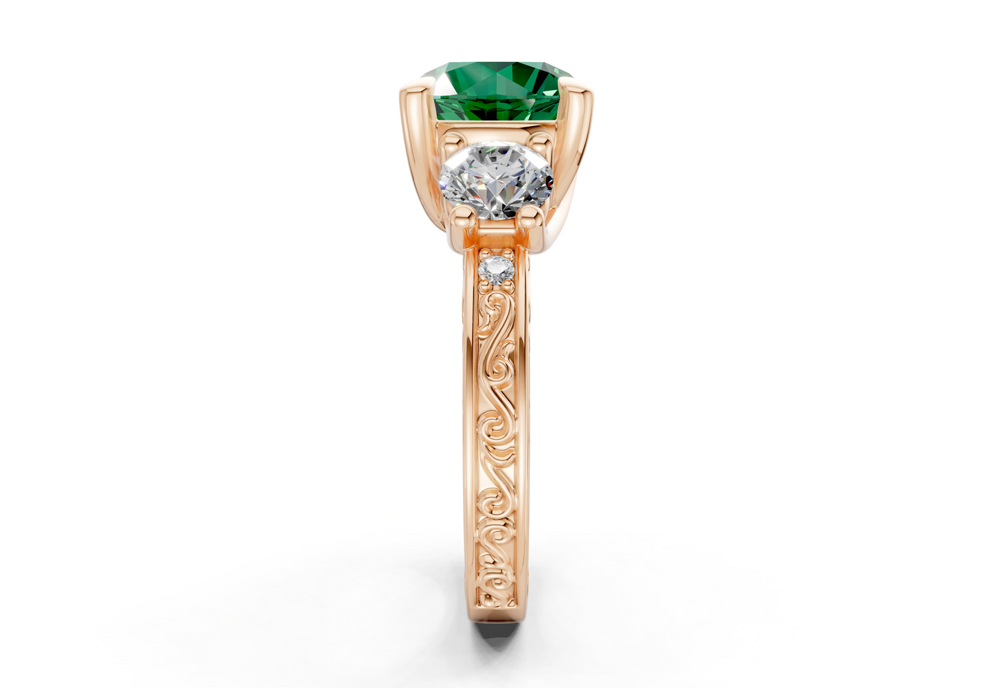 Zara Emerald Gemstone Vintage Round Cut 3mm Engagement Ring