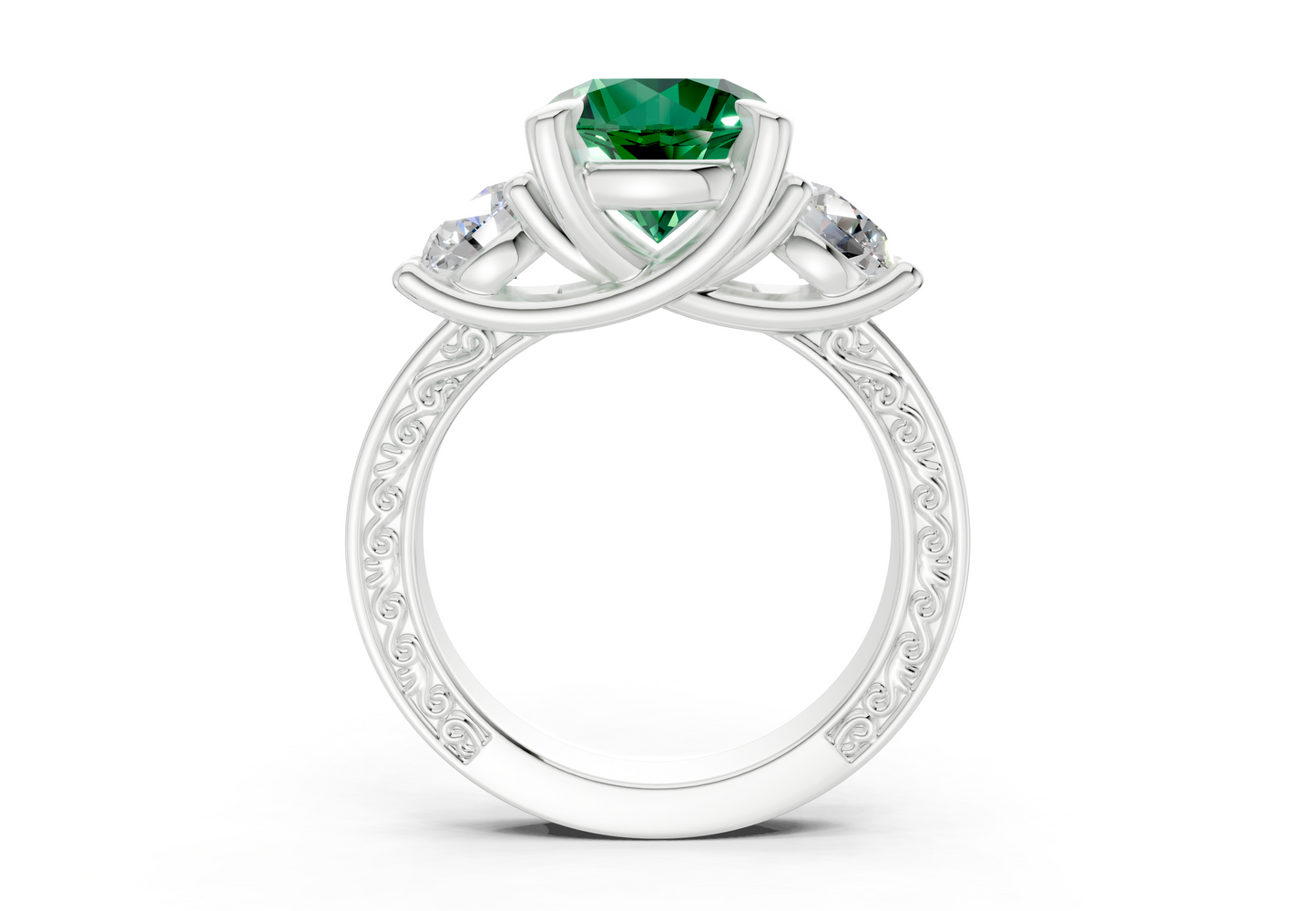 Zara Emerald Gemstone Vintage Round Cut 3mm Engagement Ring