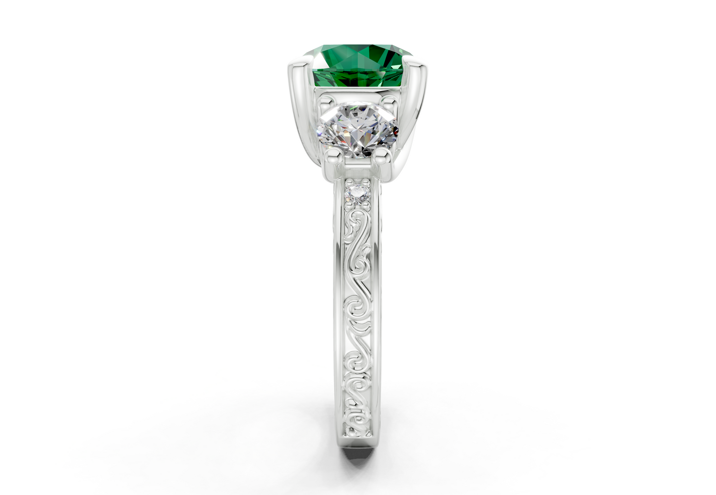 Zara Emerald Gemstone Vintage Round Cut 3mm Engagement Ring