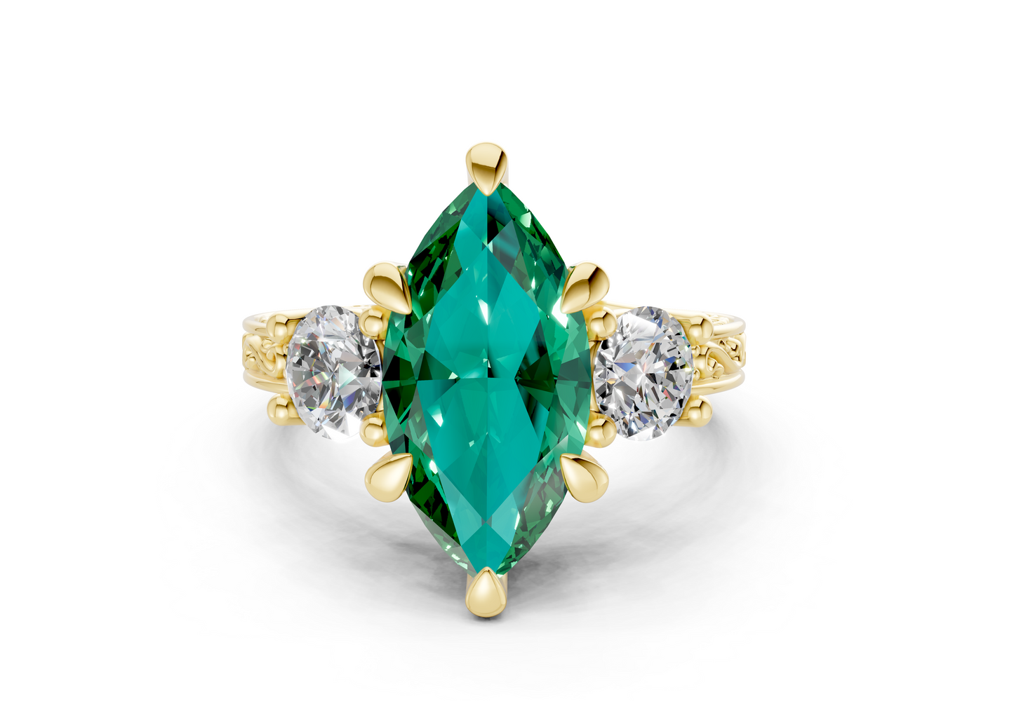 Zara Emerald Gemstone Vintage Marquise Cut 3mm Engagement Ring