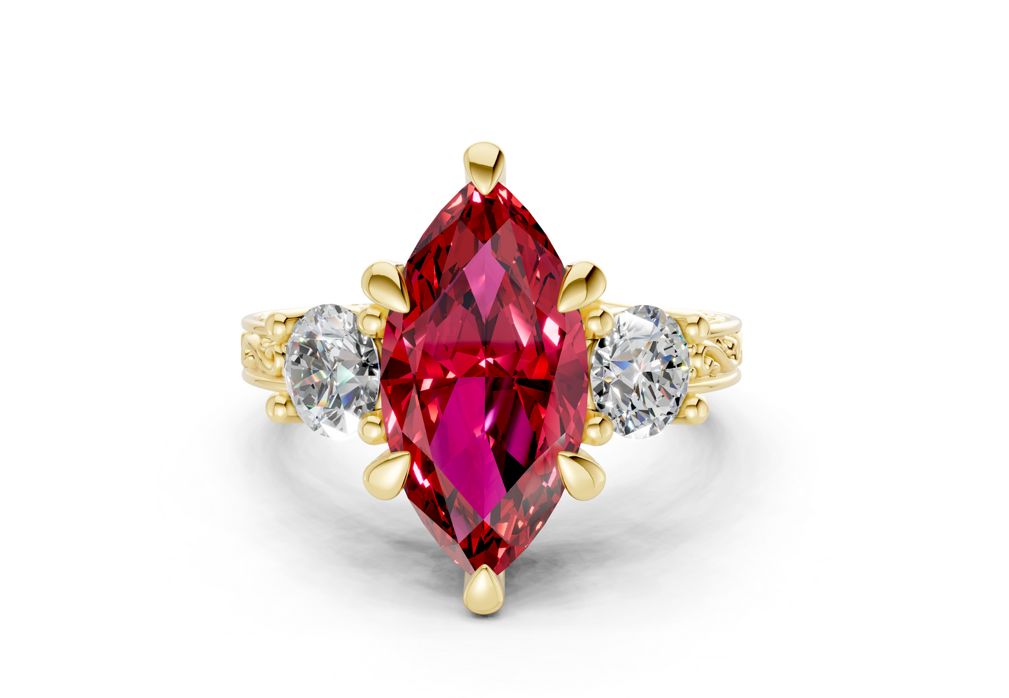 Zara Ruby Gemstone Vintage Marquise Cut 3mm Engagement Ring
