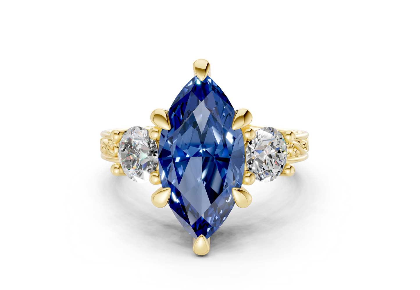 Zara Sapphire Gemstone Vintage Marquise Cut 3mm Engagement Ring