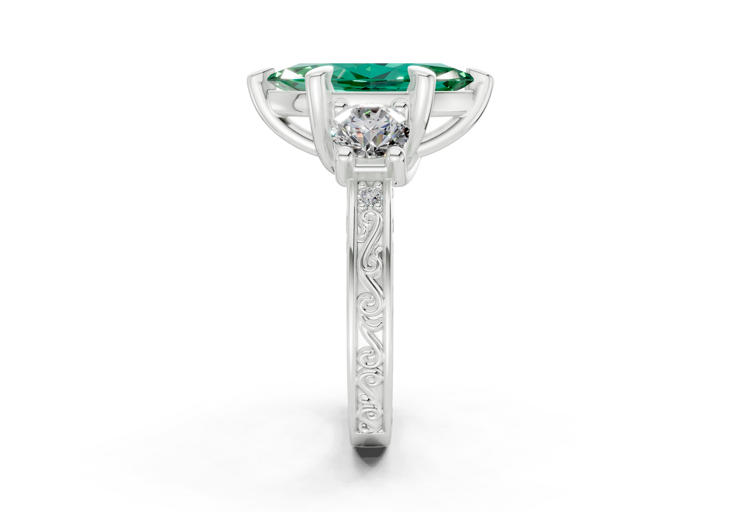 Zara Emerald Gemstone Vintage Marquise Cut 3mm Engagement Ring