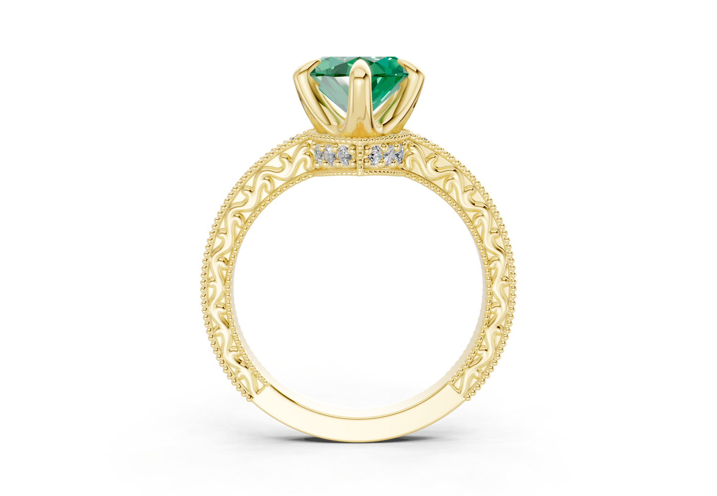 Asteria Emerald Gemstone Vintage Marquise Cut 2mm Engagement Ring
