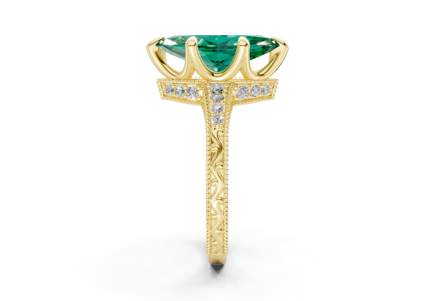 Asteria Emerald Gemstone Vintage Marquise Cut 2mm Engagement Ring