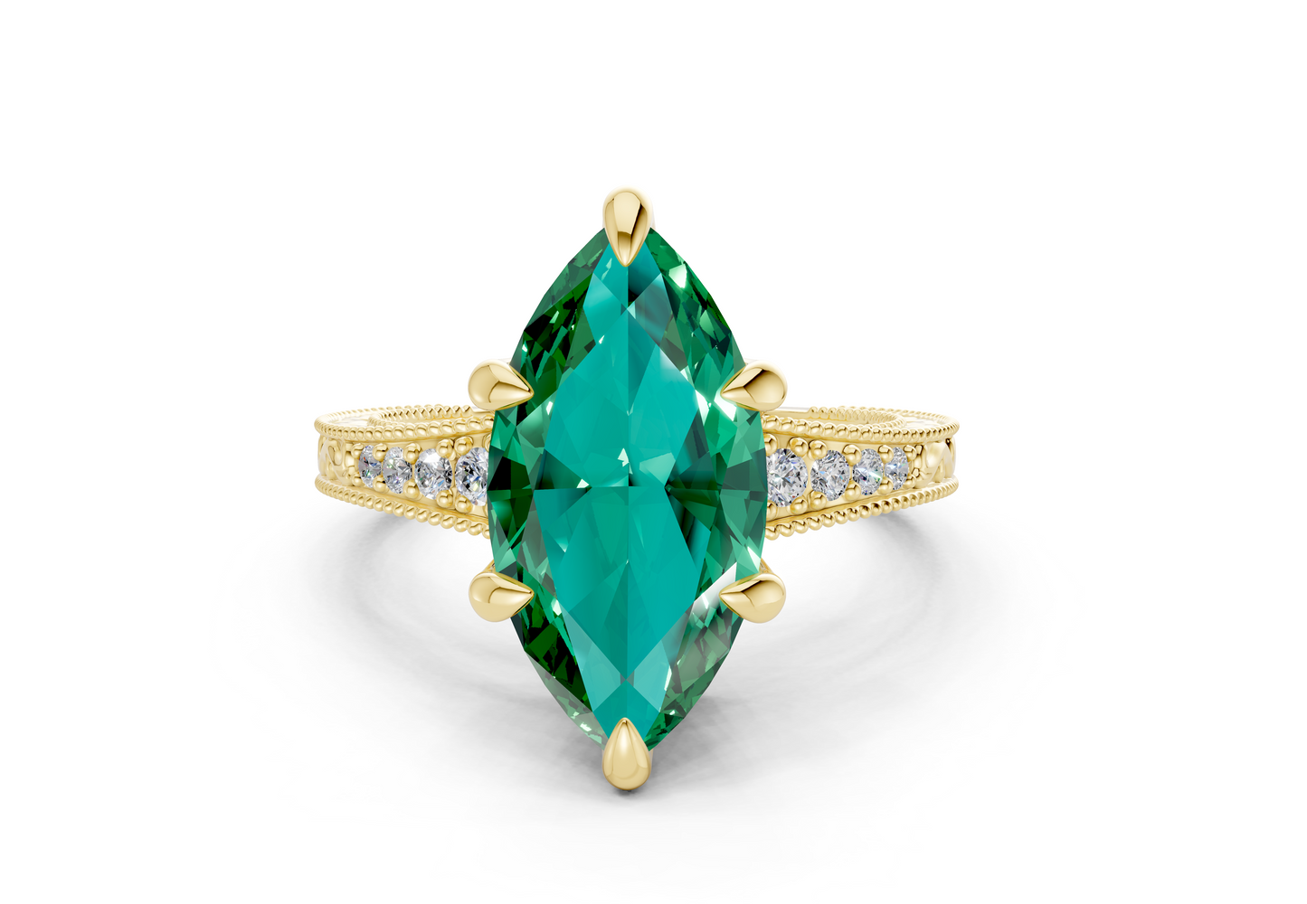 Asteria Emerald Gemstone Vintage Marquise Cut 2mm Engagement Ring